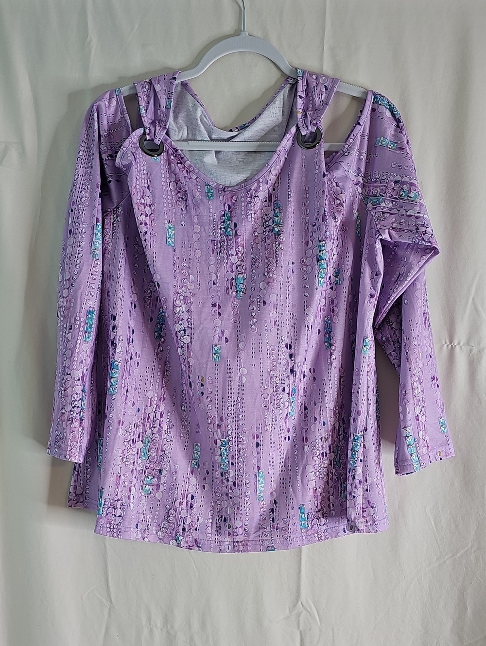 Lilac Cold-Shoulder Long-Sleeve Tee with Ring Detail